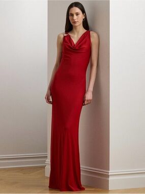 Lauren Ralph Lauren Women's Ring-Trim Jersey Cowlneck Gown